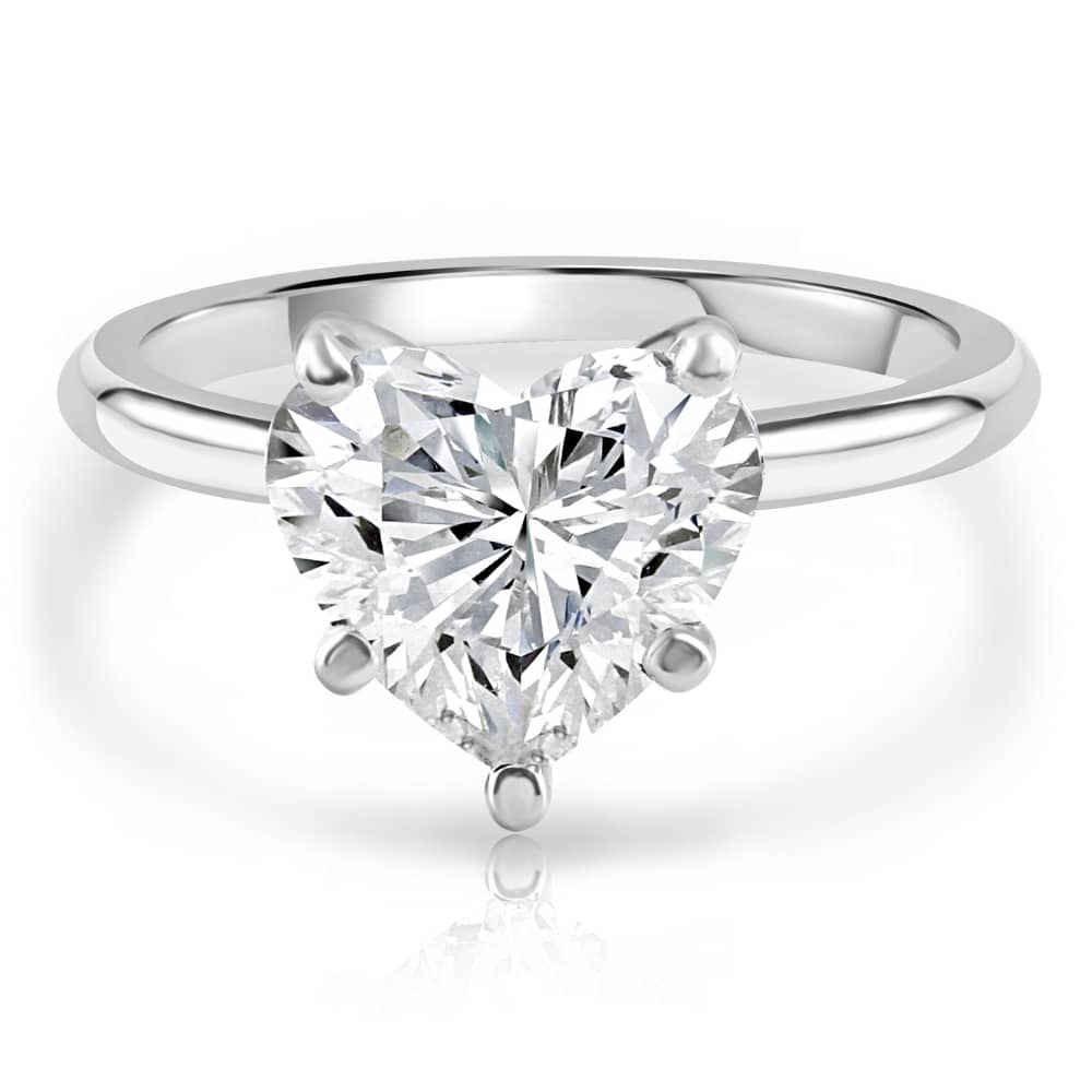 3Ct White Gold Certified Lab Grown Heart Cut Diamond Engagement Ring (G/VS2) Size: 6.5
