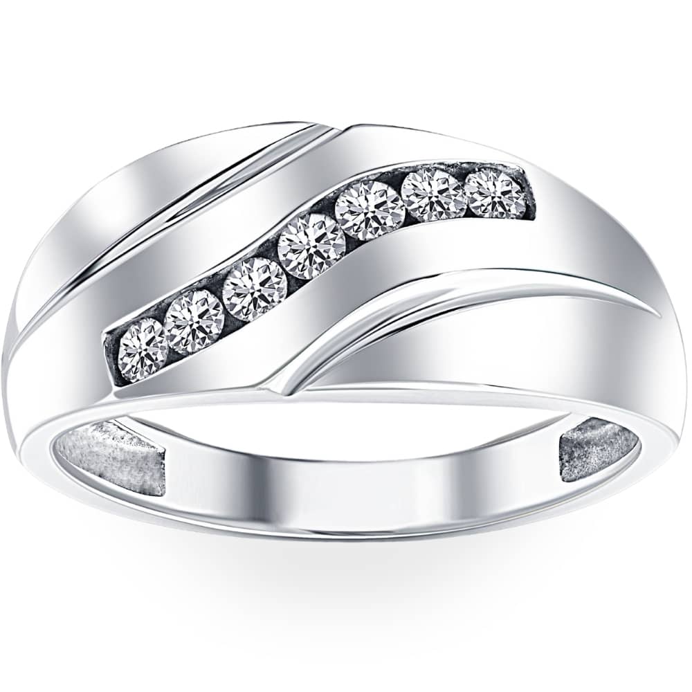 Mens 1/3ct Diamond Wedding Ring 10k White Gold Anniversary Band