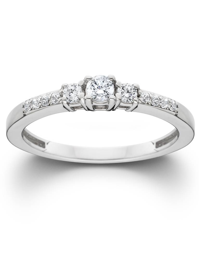 1/2ct Three Stone Round Diamond Engagement Ring 14K White Gold Size Selectable